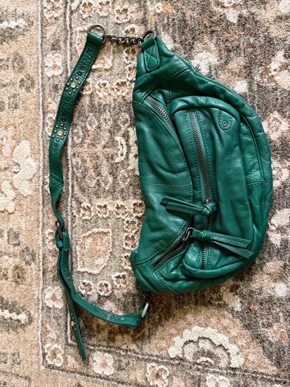 Rare Free People Green Leather Crossbody  Bag